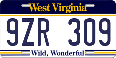 WV license plate 9ZR309
