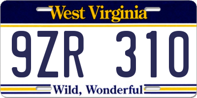 WV license plate 9ZR310