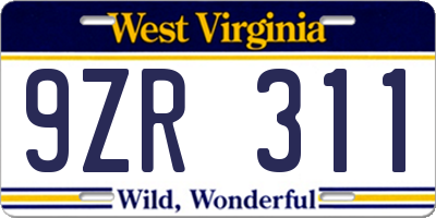 WV license plate 9ZR311