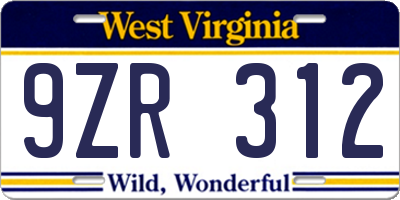 WV license plate 9ZR312