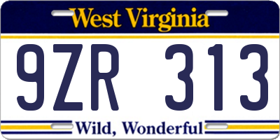 WV license plate 9ZR313