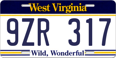 WV license plate 9ZR317