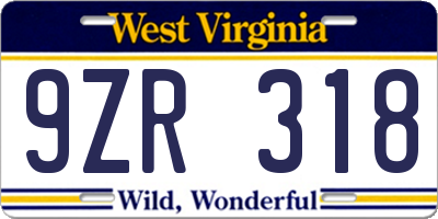 WV license plate 9ZR318