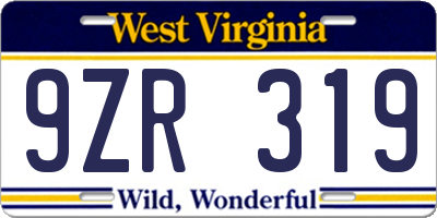 WV license plate 9ZR319