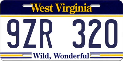 WV license plate 9ZR320