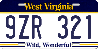 WV license plate 9ZR321