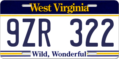 WV license plate 9ZR322