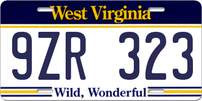 WV license plate 9ZR323