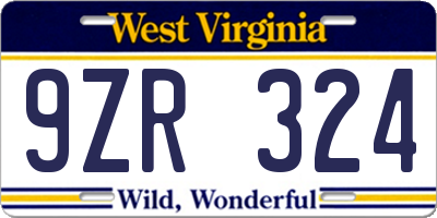 WV license plate 9ZR324