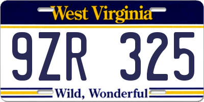 WV license plate 9ZR325