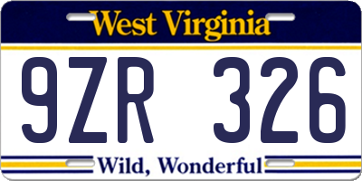 WV license plate 9ZR326