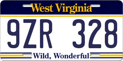 WV license plate 9ZR328