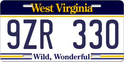 WV license plate 9ZR330