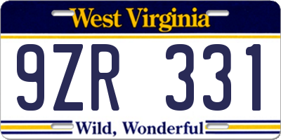 WV license plate 9ZR331