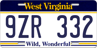 WV license plate 9ZR332