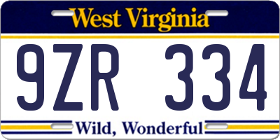 WV license plate 9ZR334