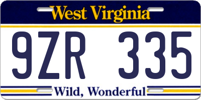 WV license plate 9ZR335