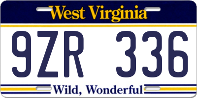 WV license plate 9ZR336