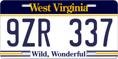 WV license plate 9ZR337