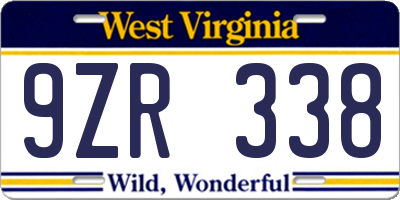 WV license plate 9ZR338