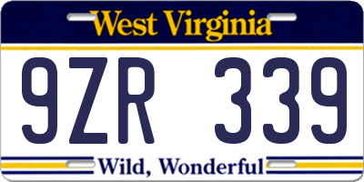 WV license plate 9ZR339