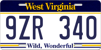 WV license plate 9ZR340