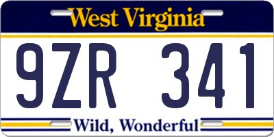 WV license plate 9ZR341