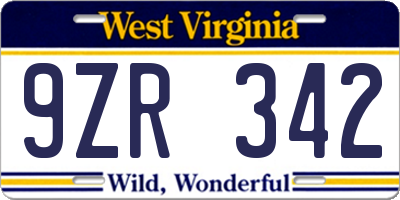 WV license plate 9ZR342