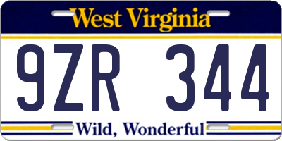 WV license plate 9ZR344