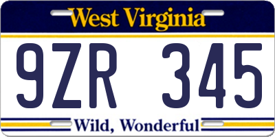 WV license plate 9ZR345