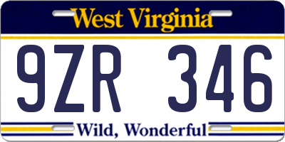 WV license plate 9ZR346