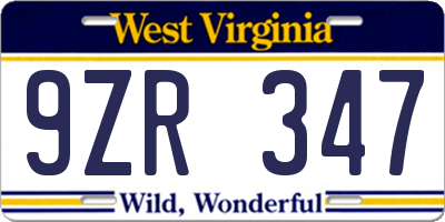 WV license plate 9ZR347