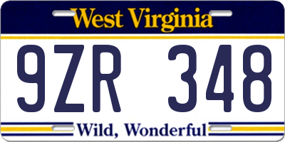 WV license plate 9ZR348