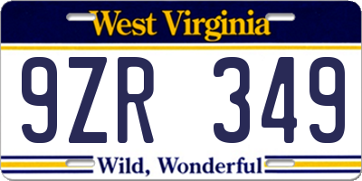 WV license plate 9ZR349
