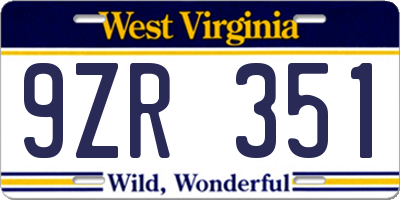 WV license plate 9ZR351