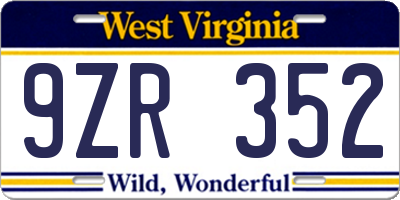 WV license plate 9ZR352