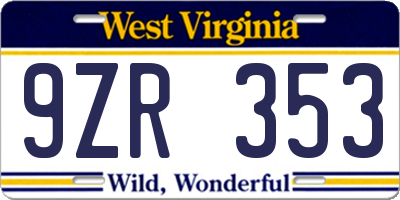 WV license plate 9ZR353