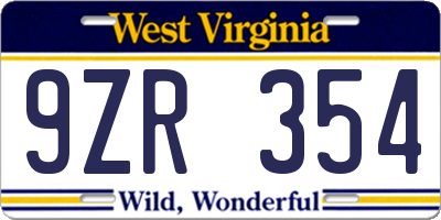 WV license plate 9ZR354