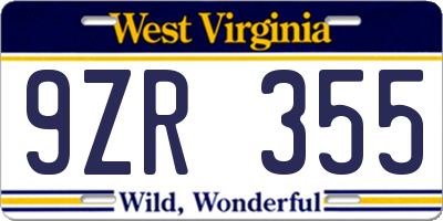 WV license plate 9ZR355