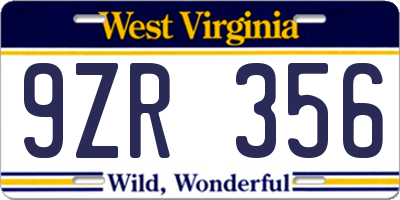 WV license plate 9ZR356