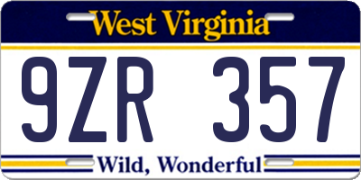 WV license plate 9ZR357