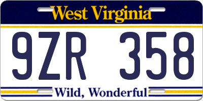 WV license plate 9ZR358