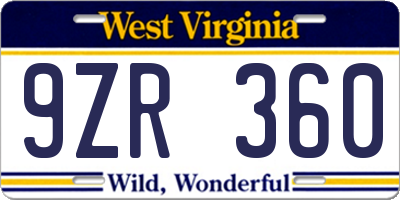 WV license plate 9ZR360