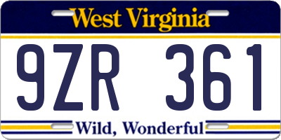 WV license plate 9ZR361