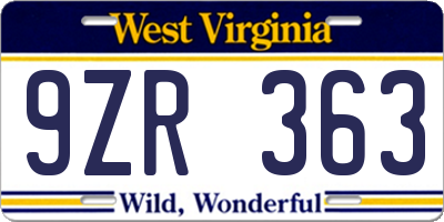 WV license plate 9ZR363
