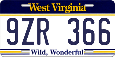 WV license plate 9ZR366