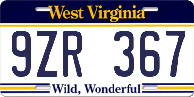 WV license plate 9ZR367