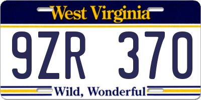 WV license plate 9ZR370