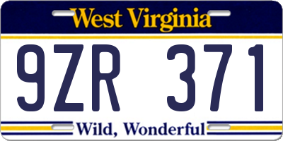 WV license plate 9ZR371