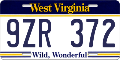 WV license plate 9ZR372